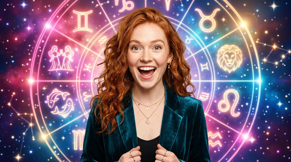 Femme souriante rêvant devant un ciel étoilé pour l'horoscope du dimanche 25 octobre 2026