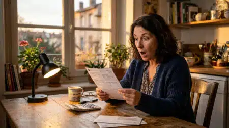 Femme surprise devant sa facture d'électricité