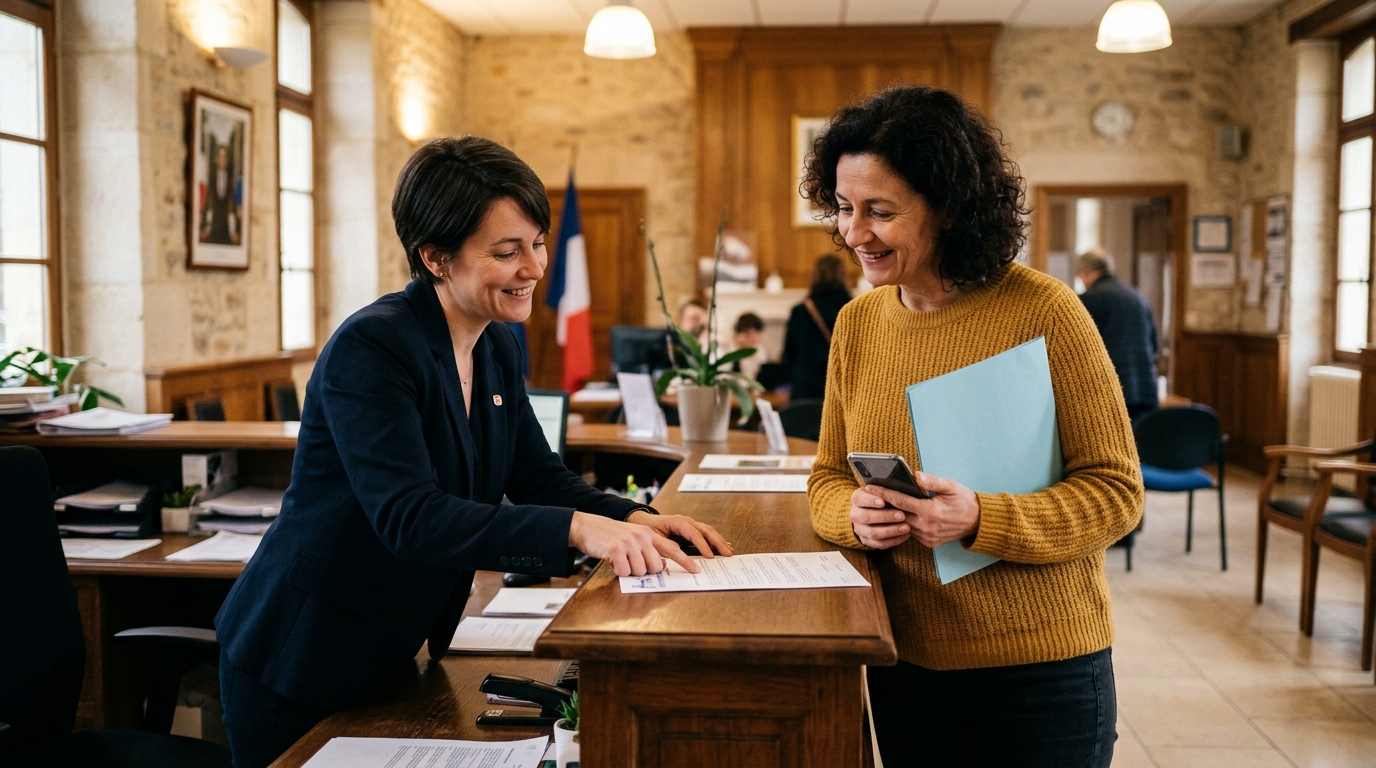 Habitante se renseignant à la mairie sur les arrêtés municipaux