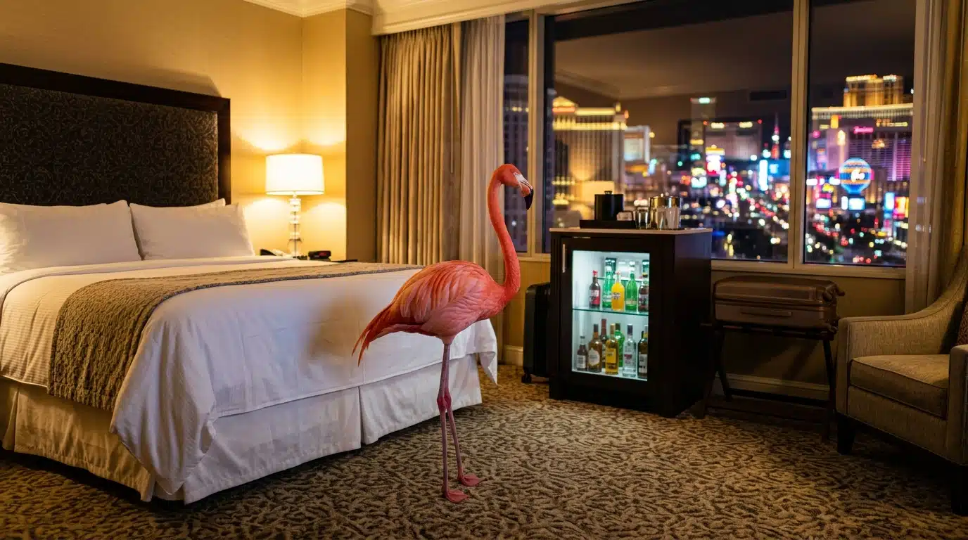 Flamant rose dans une chambre d'hôtel de Las Vegas