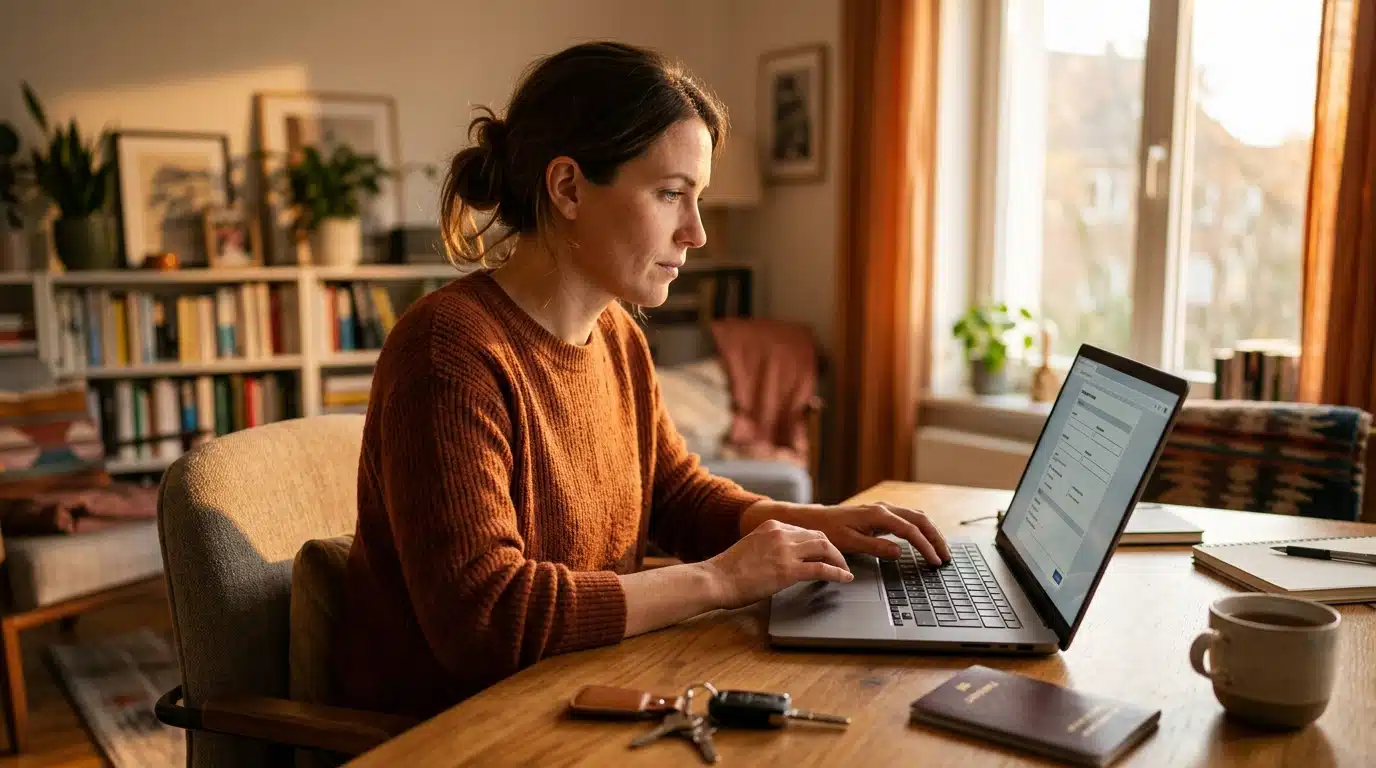 Femme remplissant le formulaire de désignation du conducteur sur ordinateur