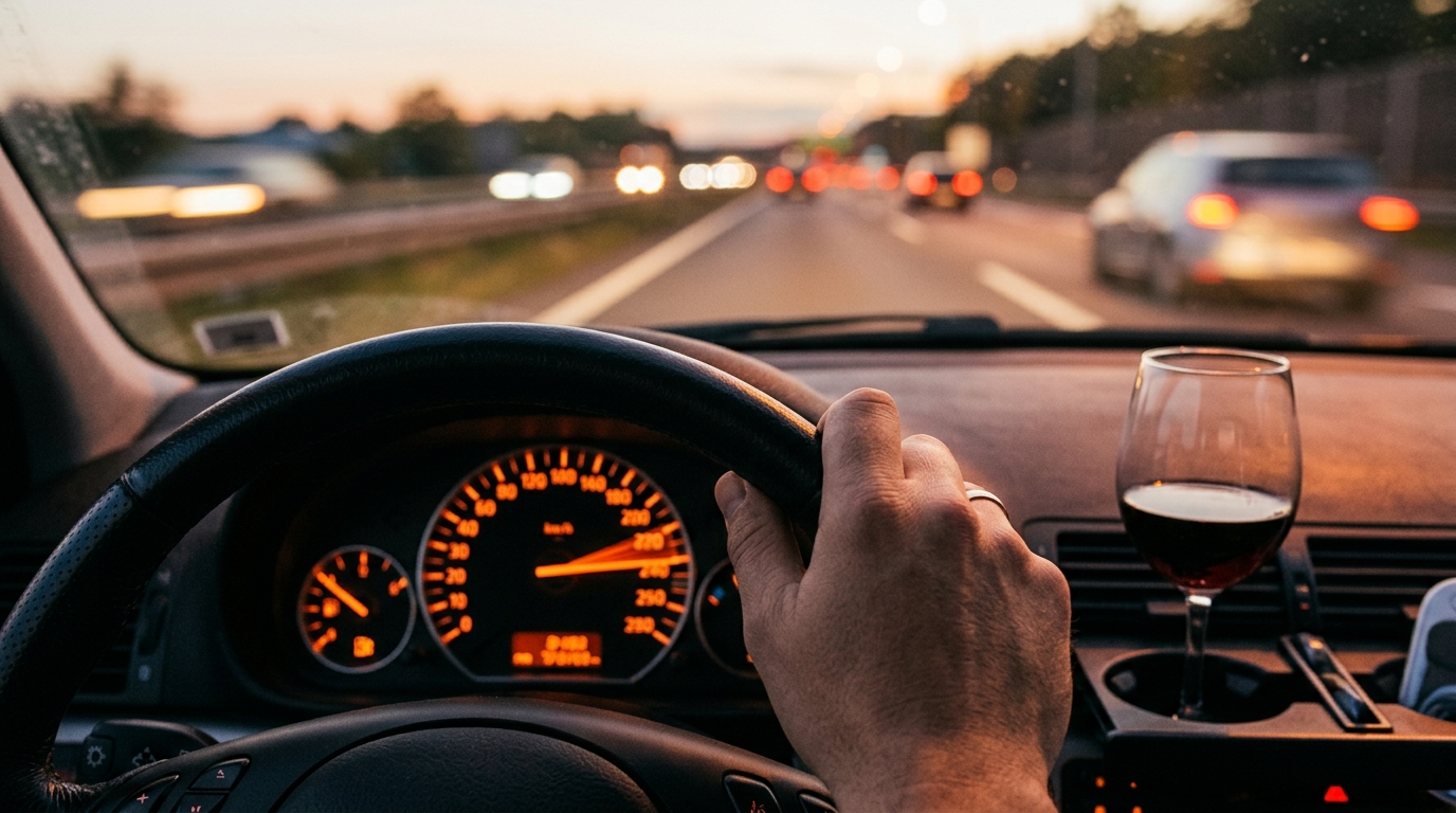 Compteur de vitesse à fond et main sur le volant