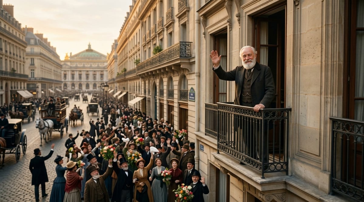 Foule en hommage à Victor Hugo devant son avenue en 1881