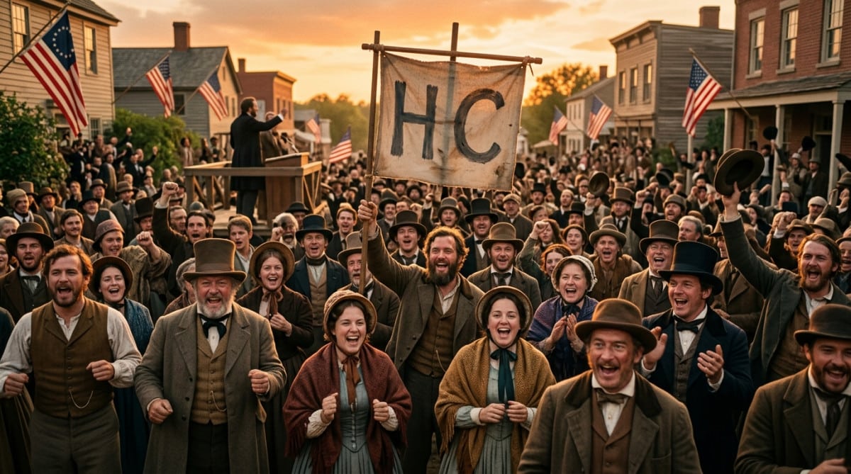 Foule en liesse lors d'une campagne présidentielle américaine de 1840