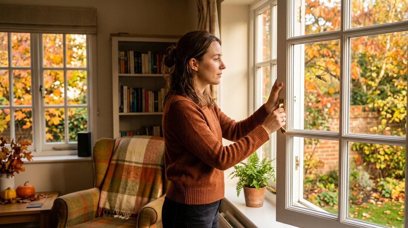 Femme ouvrant une fenêtre pour libérer une guêpe