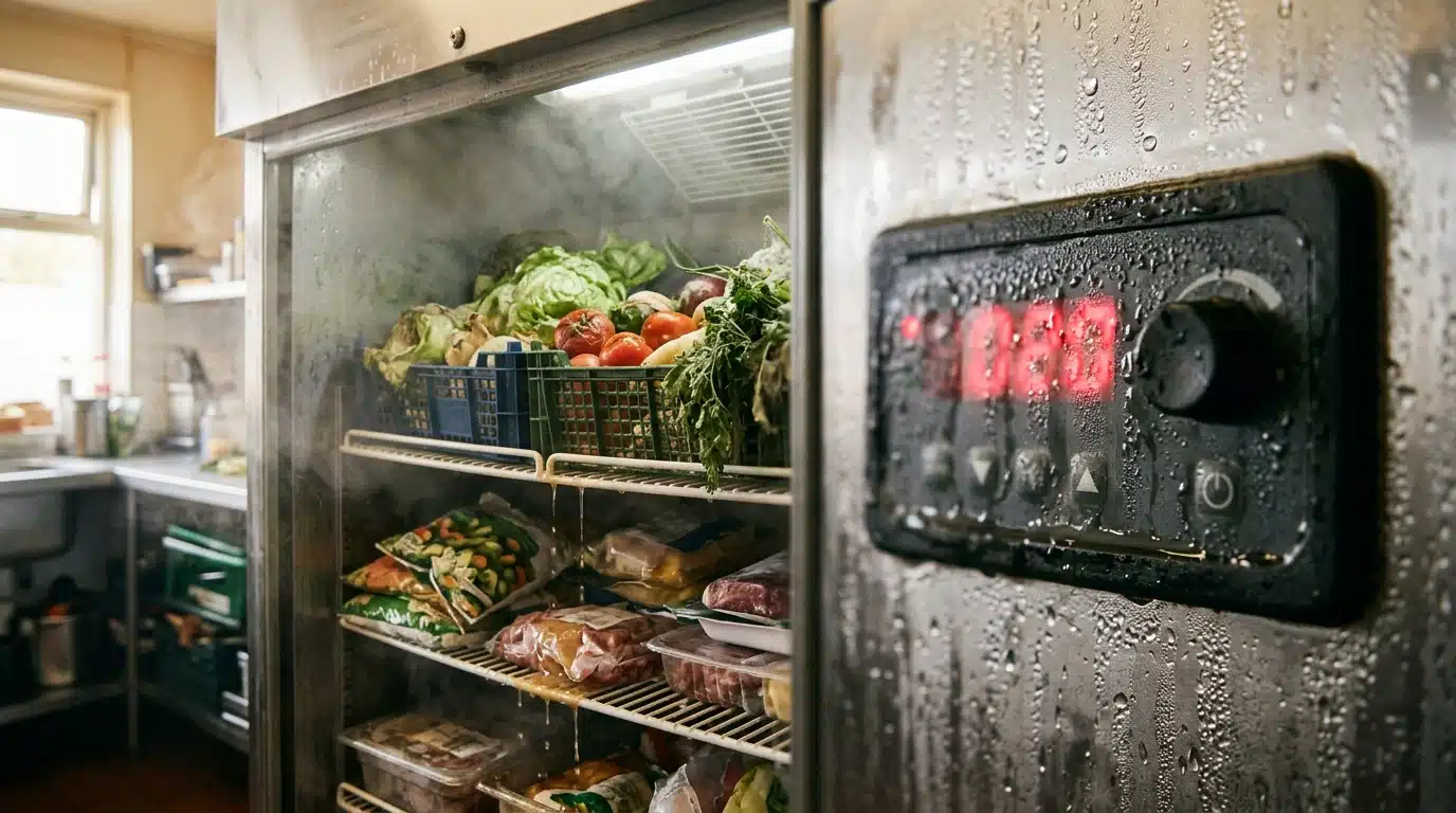 Thermostat de réfrigérateur industriel et produits frais abîmés