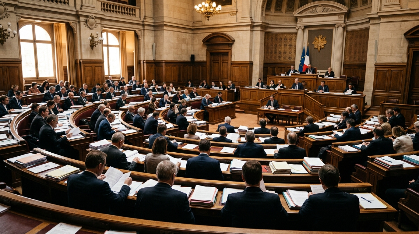 Salle de commission parlementaire vue de dos