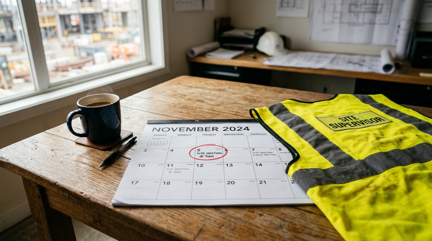 Gilet jaune posé sur une table à côté d'un calendrier