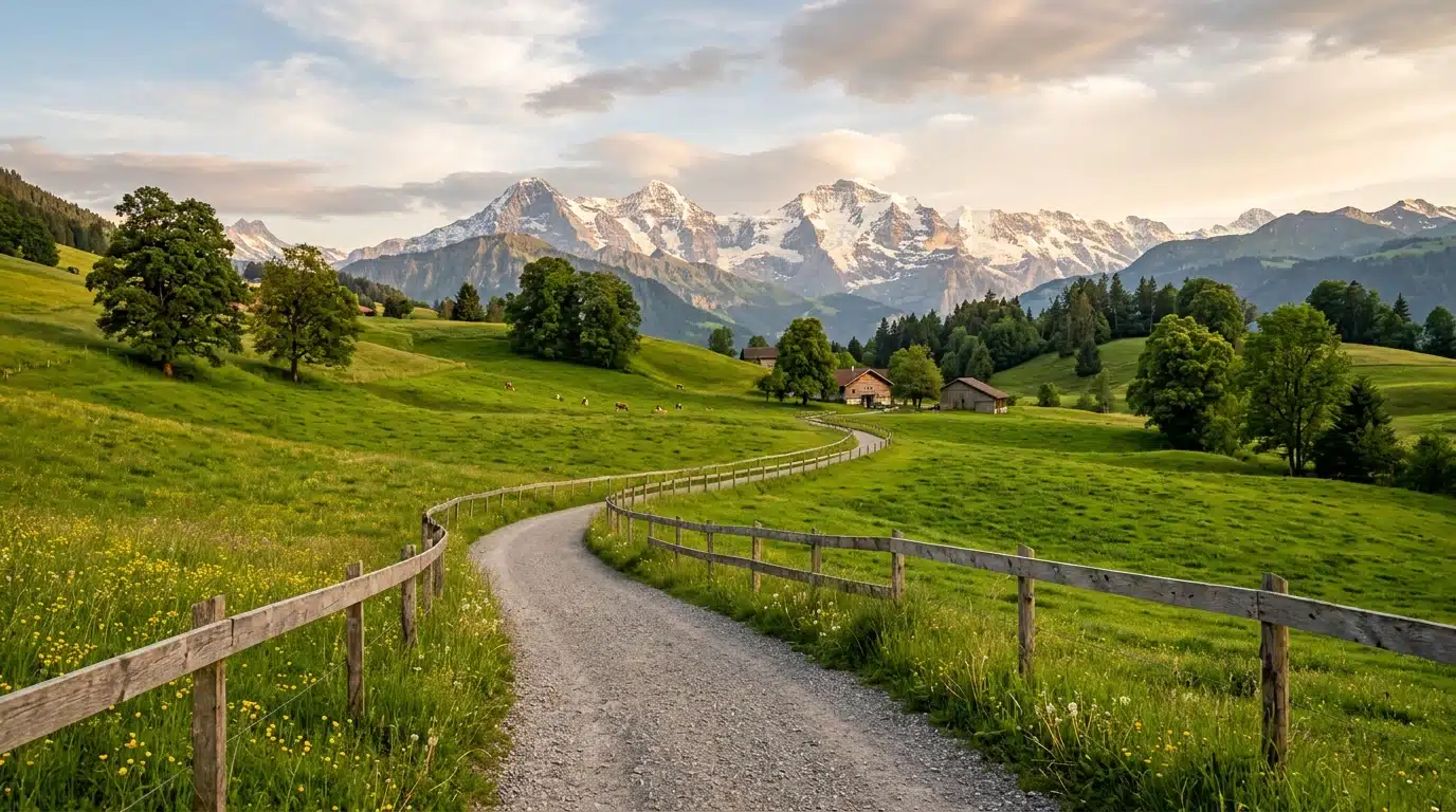 Chemin paisible dans un domaine de la campagne suisse