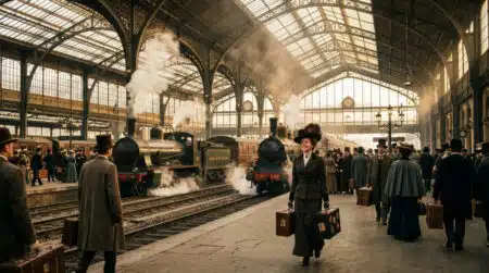 Hall de la gare d'Orsay en 1900 avec voyageurs