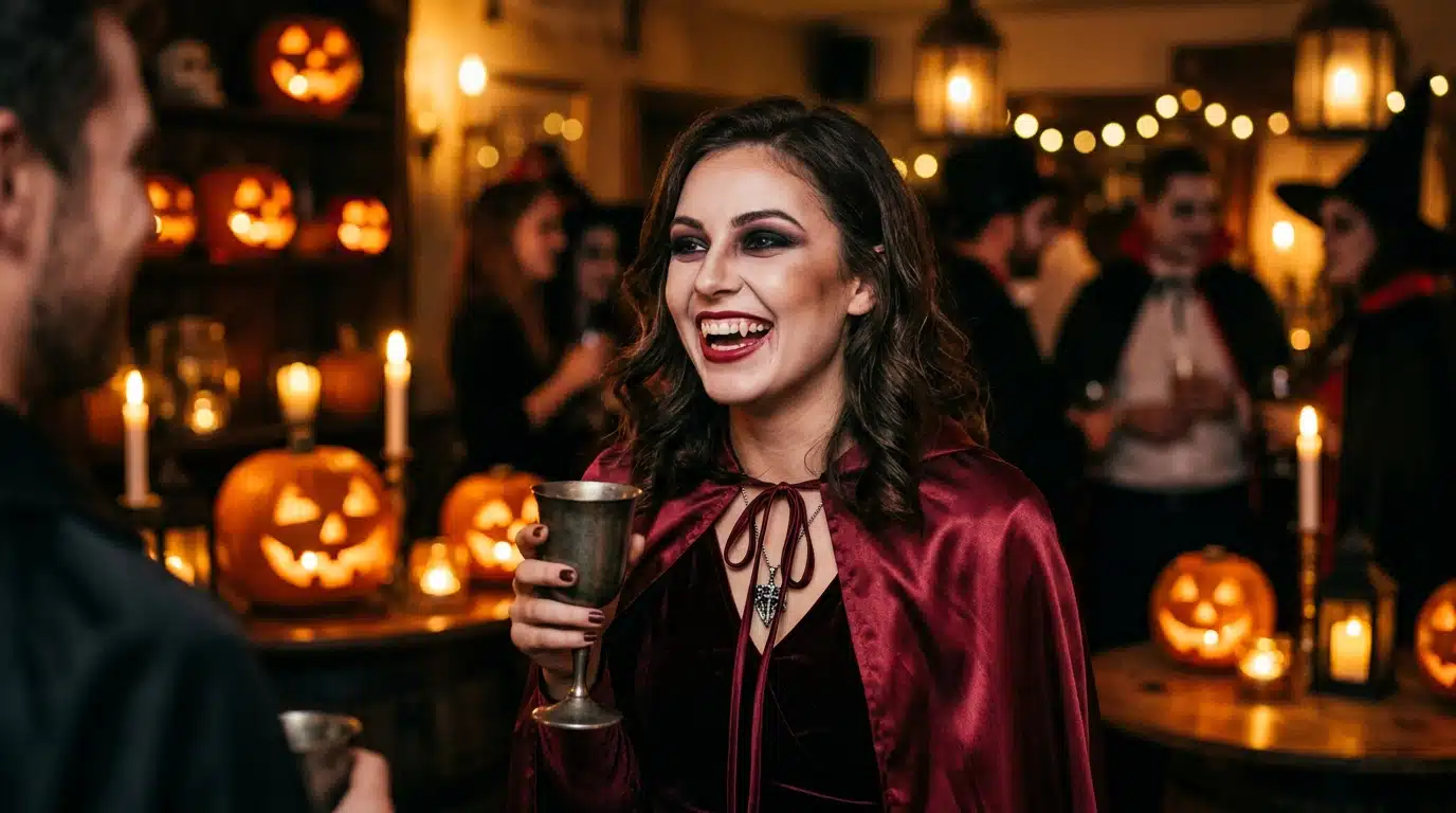Femme déguisée en vampire lors d'une soirée Halloween
