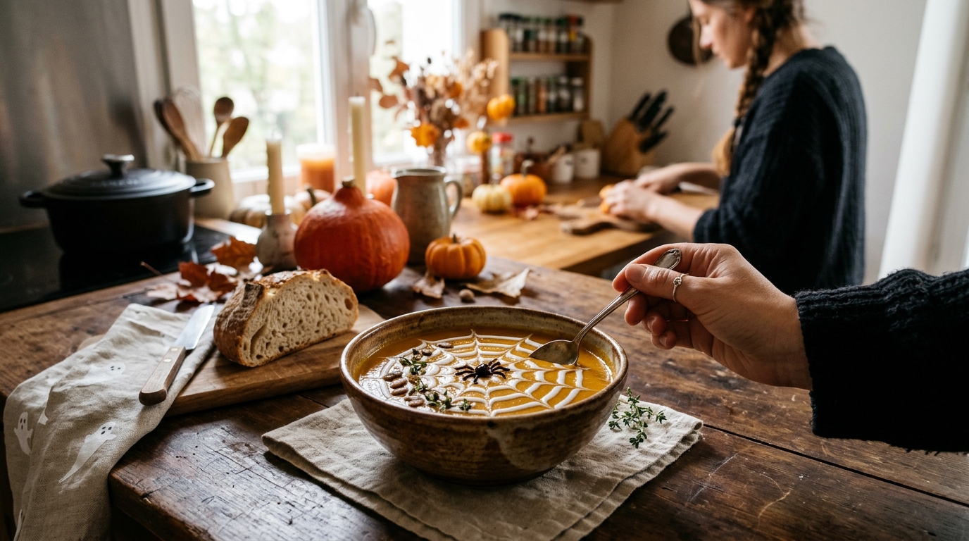 Halloween : ce velouté de potimarron à la toile d'araignée de coco coûte moins de 2 € la part