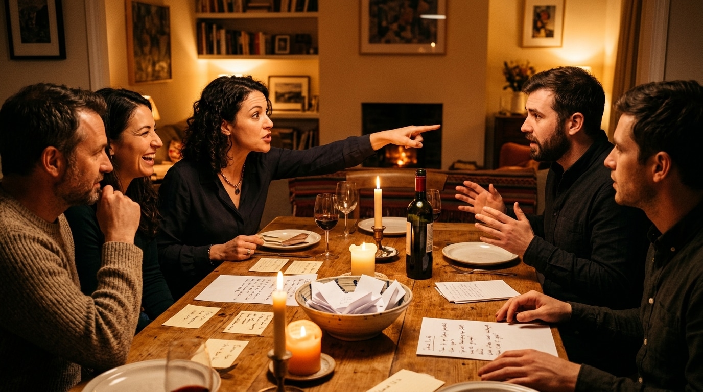 Amis jouant à une murder party à la bougie