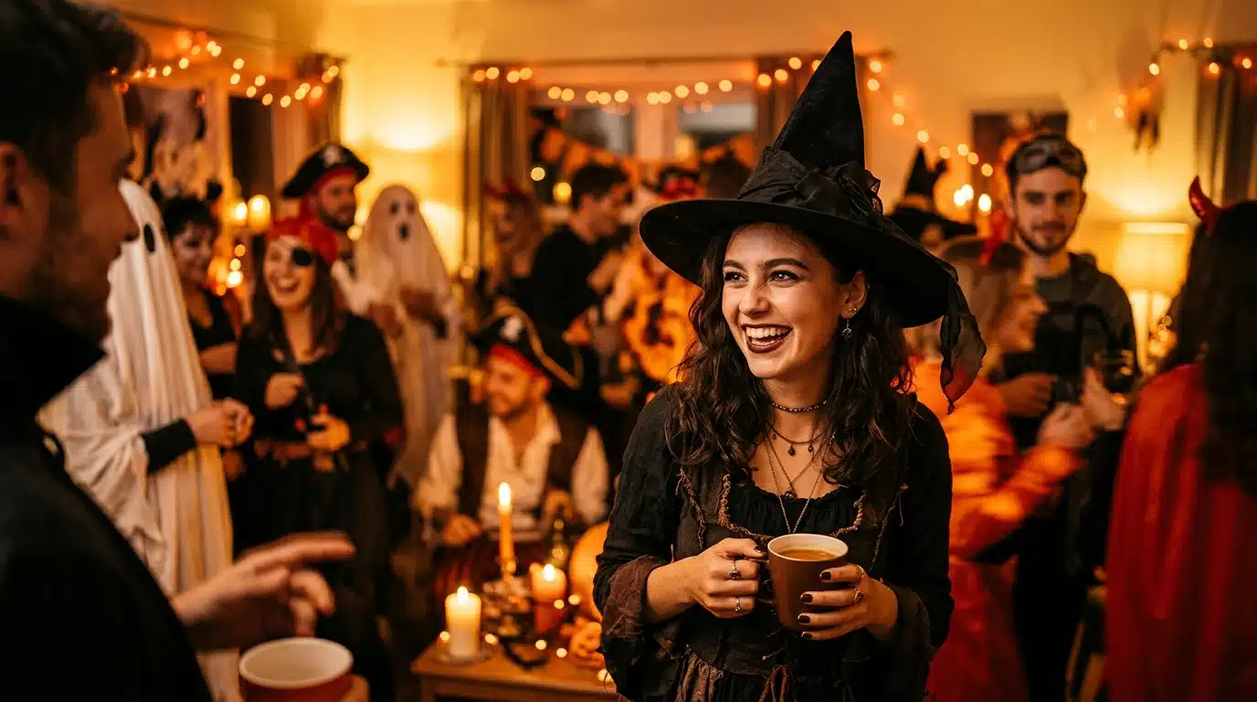 Femme déguisée en sorcière lors d'une soirée Halloween