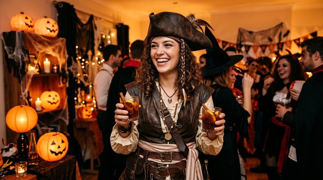 Fêtard déguisé en pirate lors d'une soirée Halloween