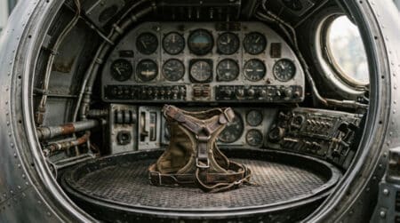 Harnais de chien dans une capsule spatiale des années 1950