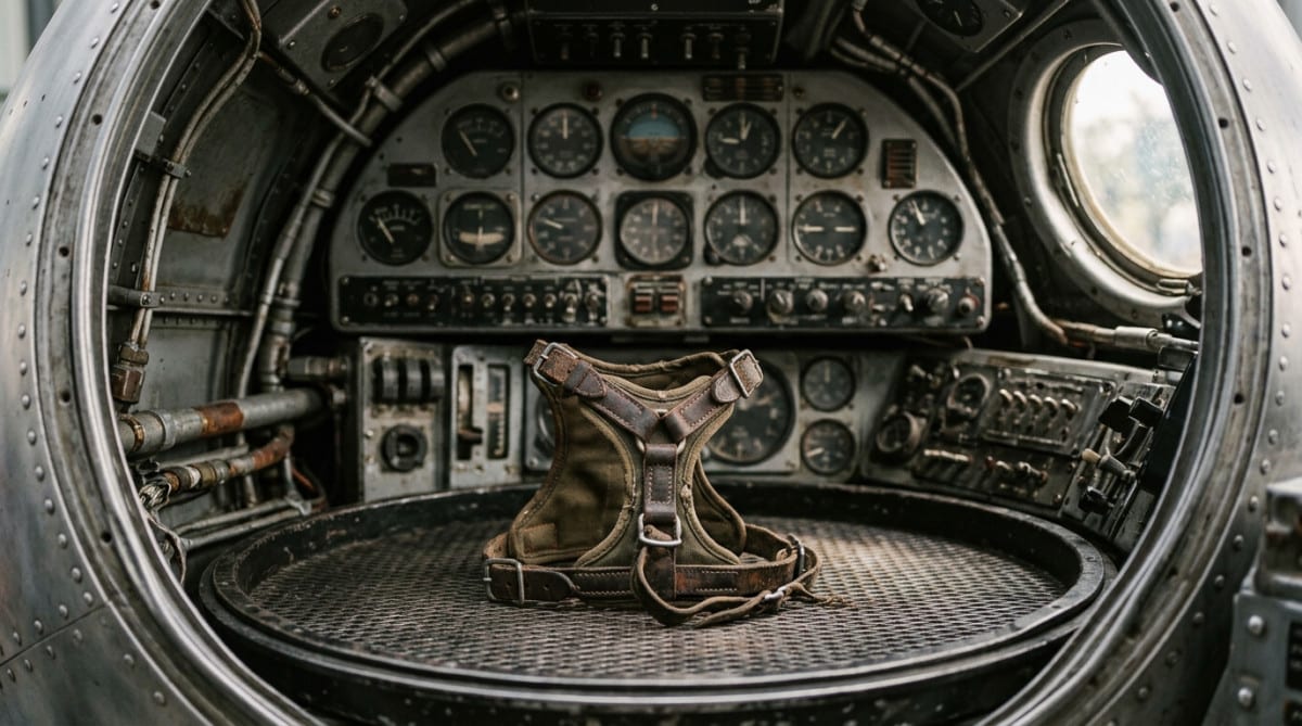 Harnais de chien dans une capsule spatiale des années 1950