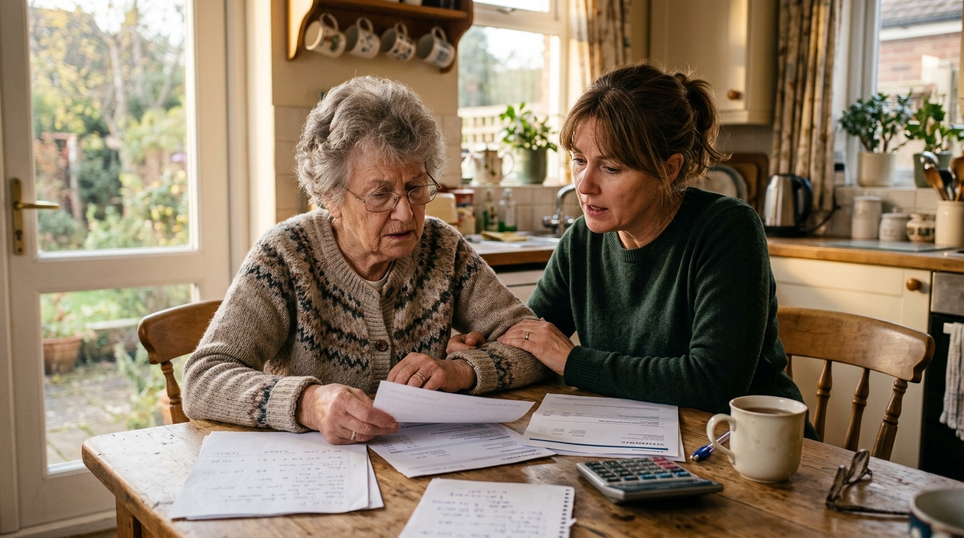 Mère et fille examinant des documents de succession ensemble