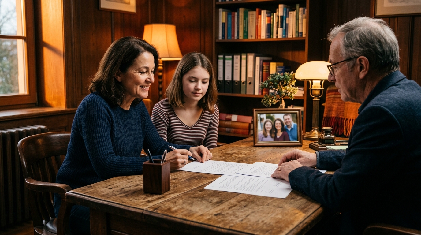 Mère et fille chez le notaire pour une succession