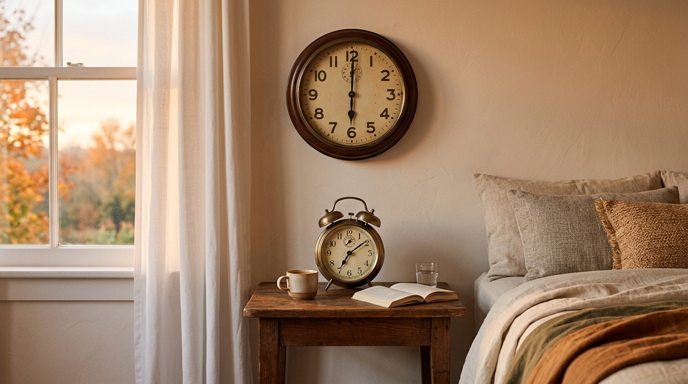Réveil et horloge ancienne sur table de chevet