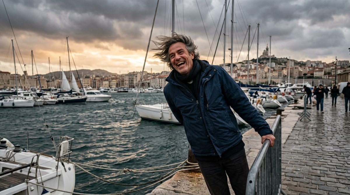 Homme face au vent sur le Vieux-Port de Marseille