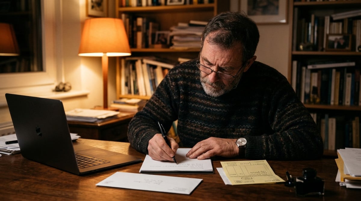 Homme rédigeant une lettre recommandée à son propriétaire
