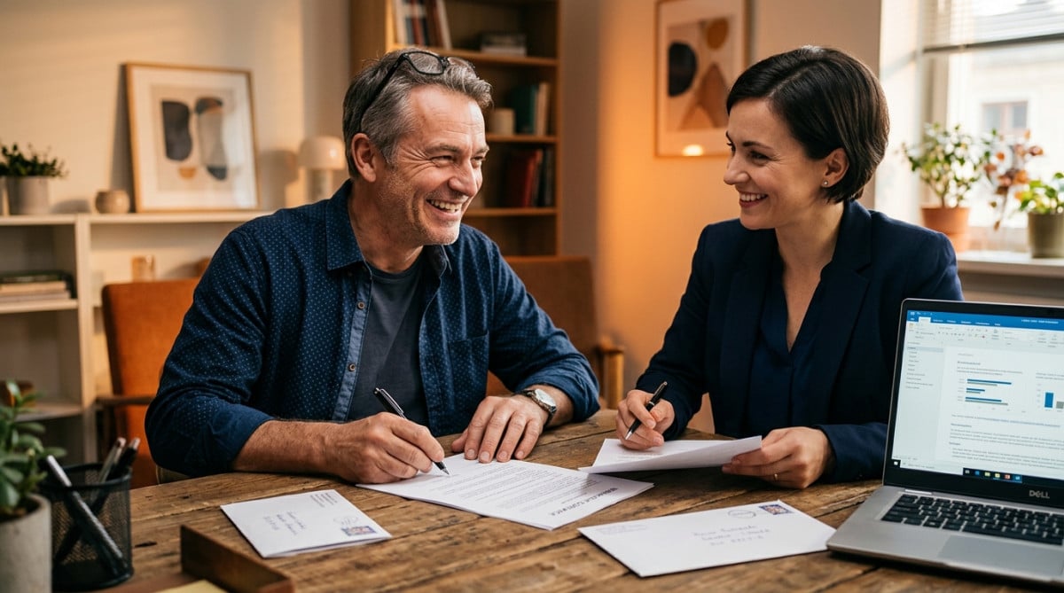 Homme signant un nouveau contrat de mutuelle santé