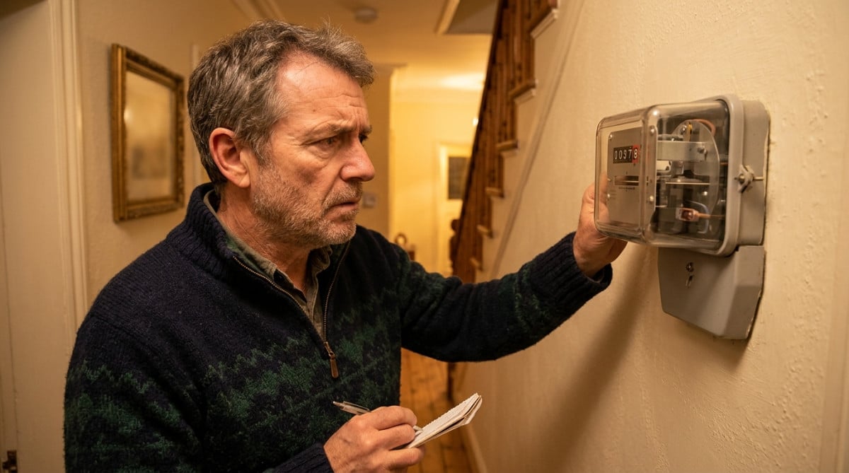 Homme vérifiant son compteur électrique en hiver