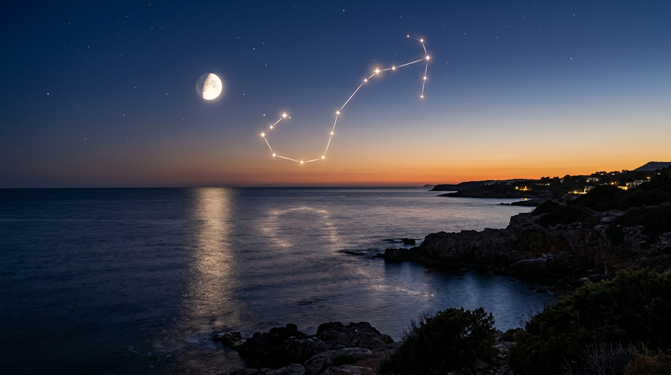 Constellation lumineuse au-dessus d'une mer éclairée par la Lune