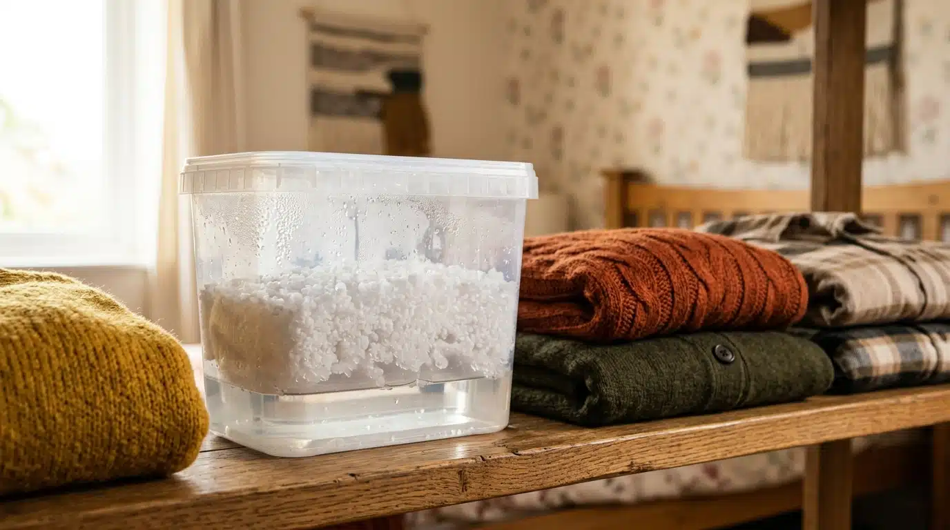 Absorbeur d'humidité posé dans une étagère de chambre
