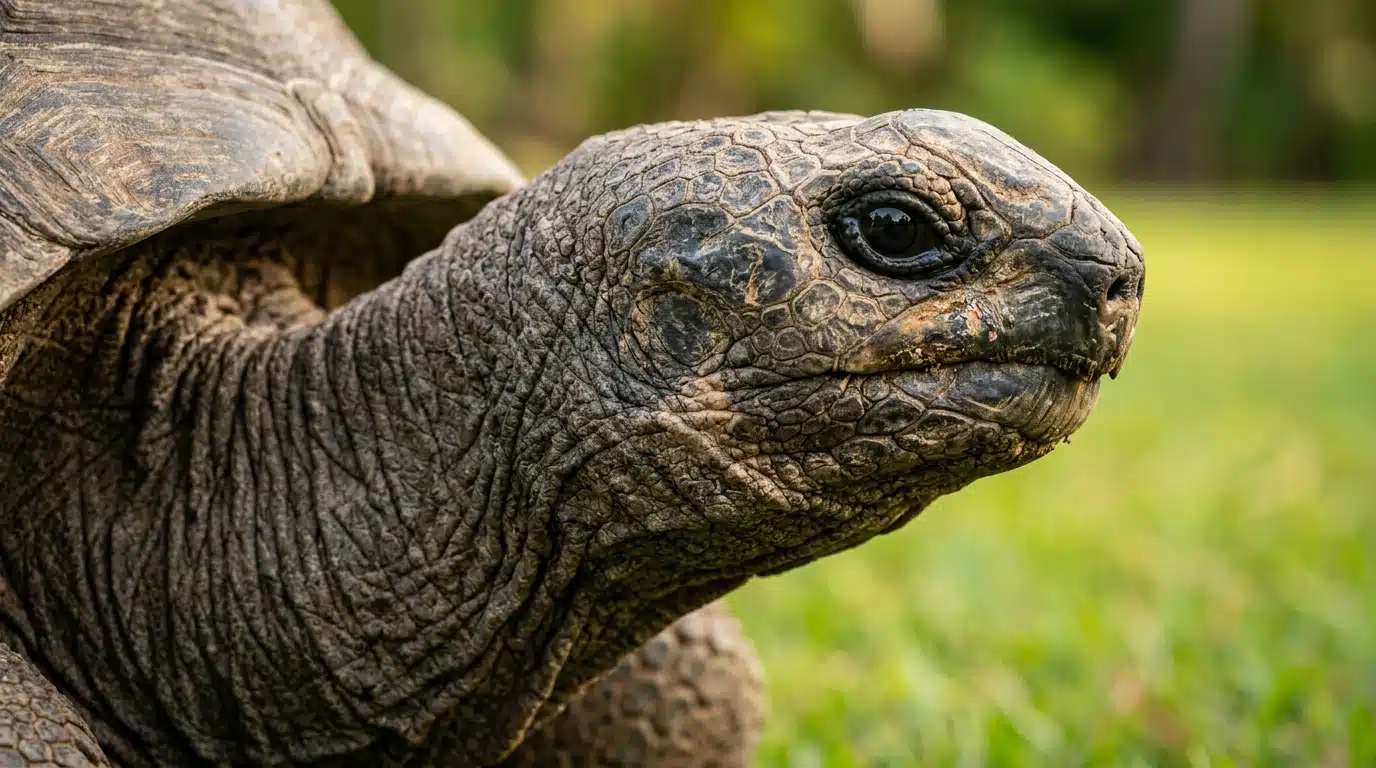 Gros plan sur le visage ridé d'une tortue géante