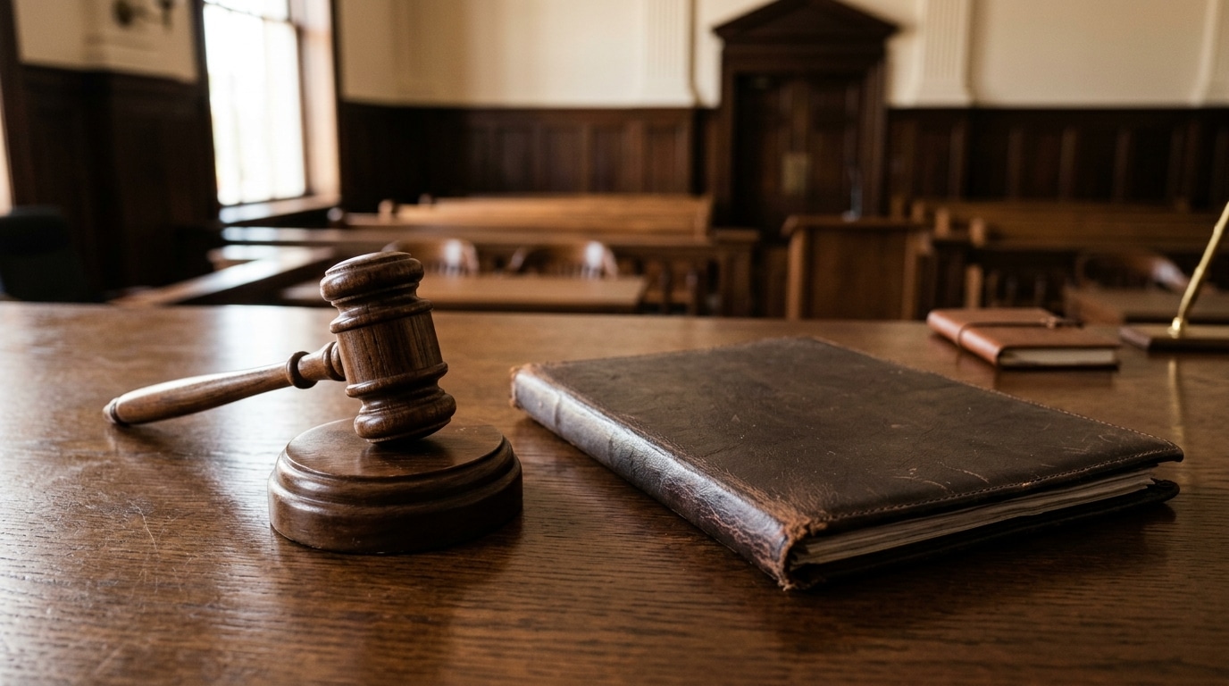 Marteau de juge posé sur un dossier fermé