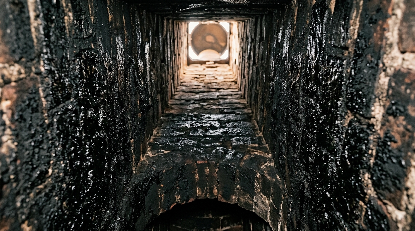 Conduit de cheminée noirci par des dépôts de créosote