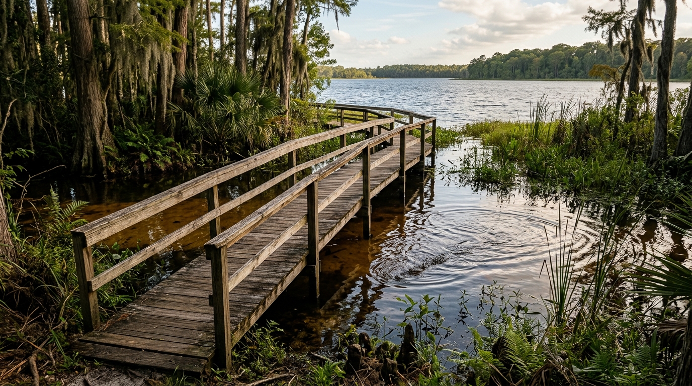 Petit pont au-dessus d'un étang marécageux de Floride
