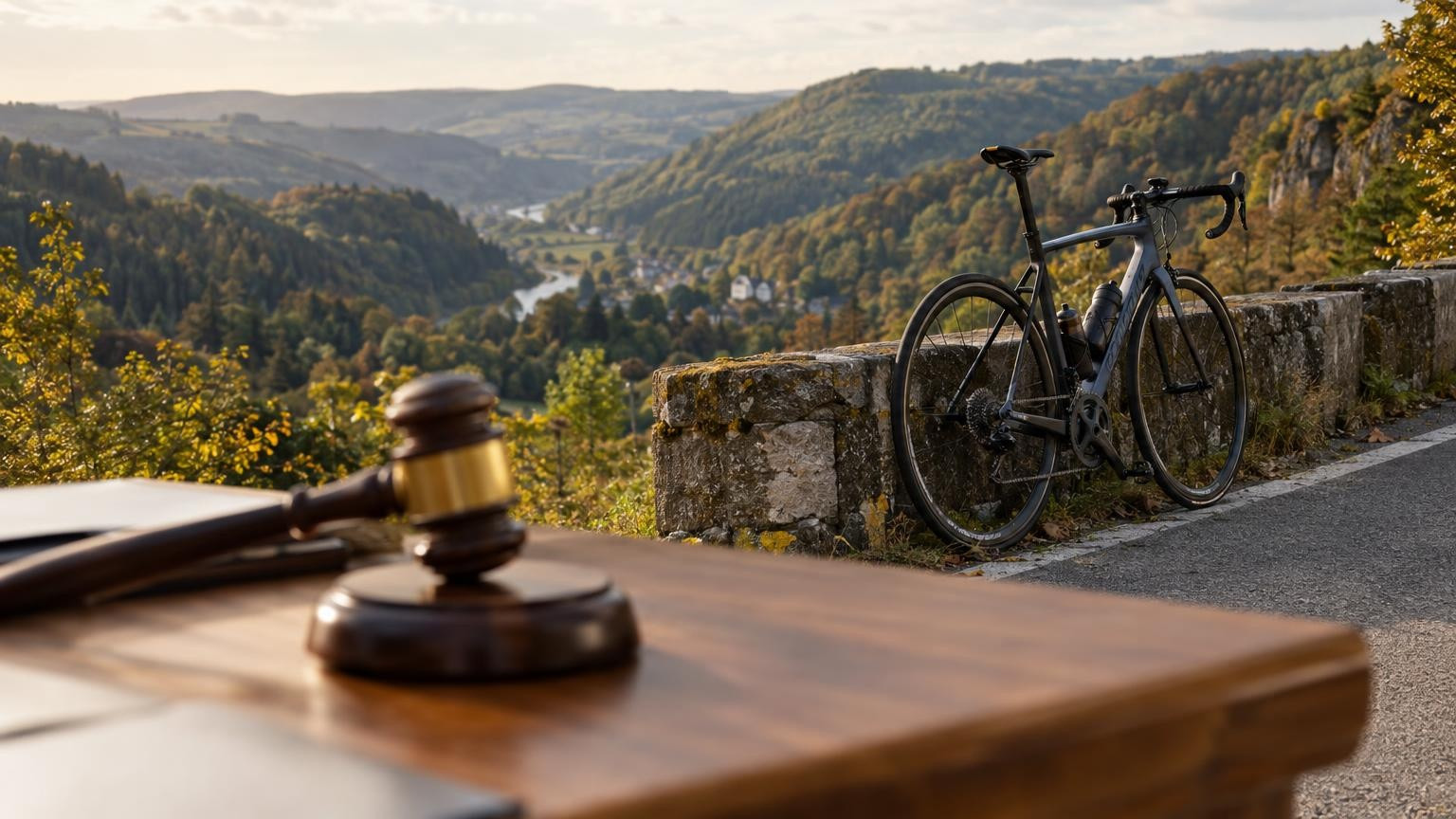 Vélo de course appuyé contre une barrière de route