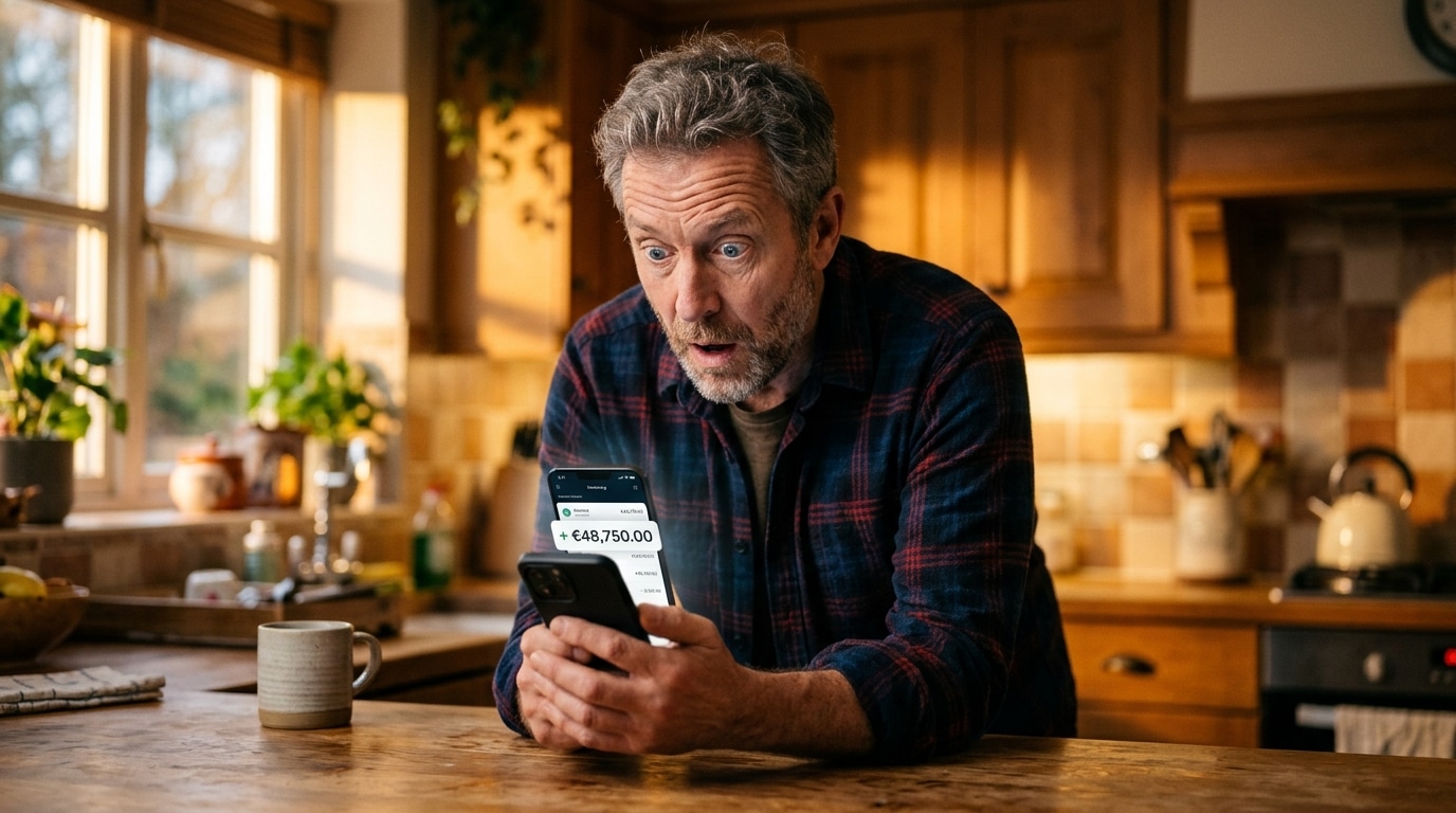 Homme surpris par un virement inattendu sur son smartphone