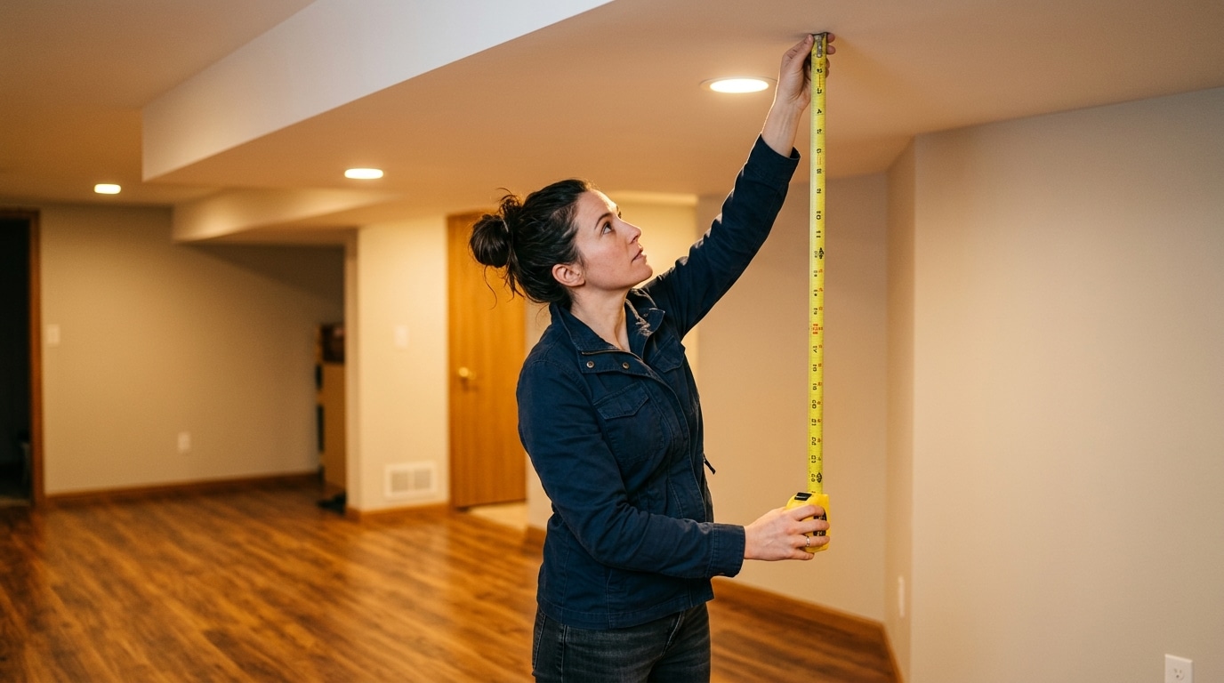 Mesure de la hauteur sous plafond d'un sous-sol aménagé
