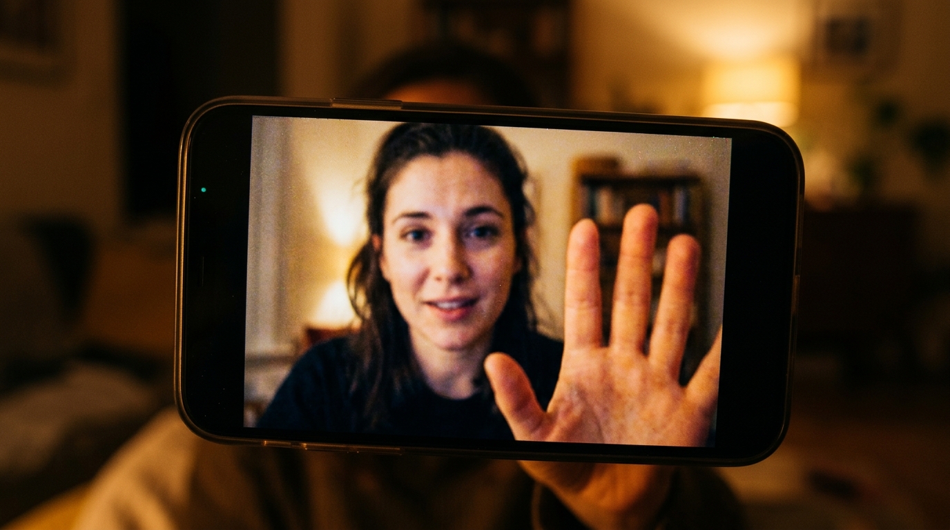 Appel vidéo suspect avec un visage flou sur smartphone