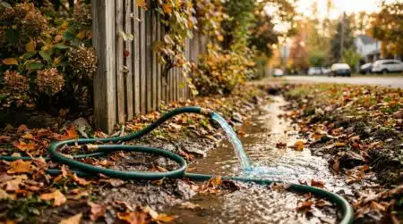 Tuyau déversant de l'eau bleutée dans un fossé
