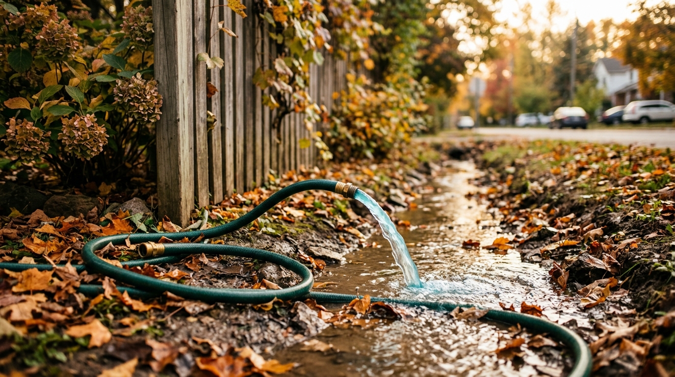 Tuyau déversant de l'eau bleutée dans un fossé