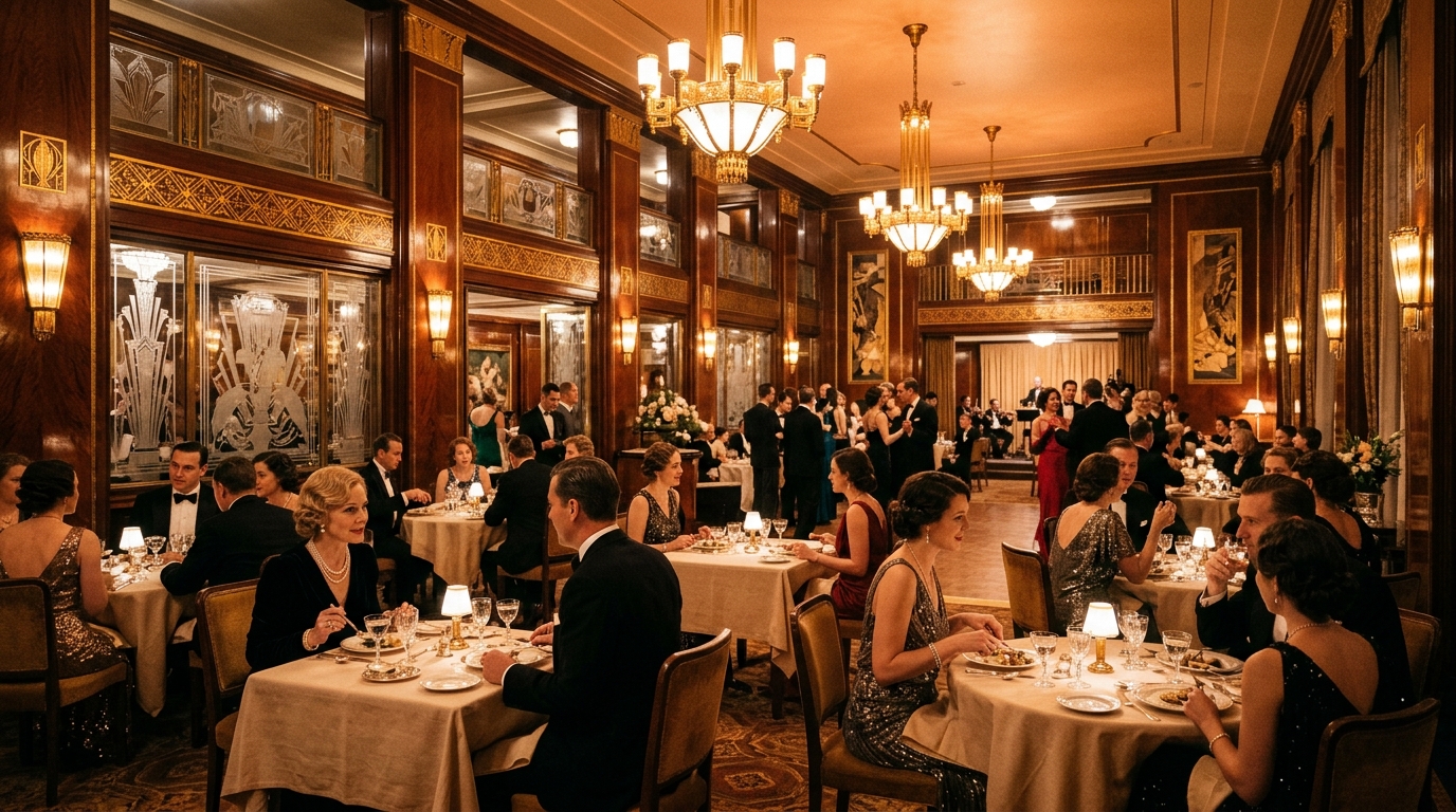 Grand salon luxueux d'un paquebot des années 1930