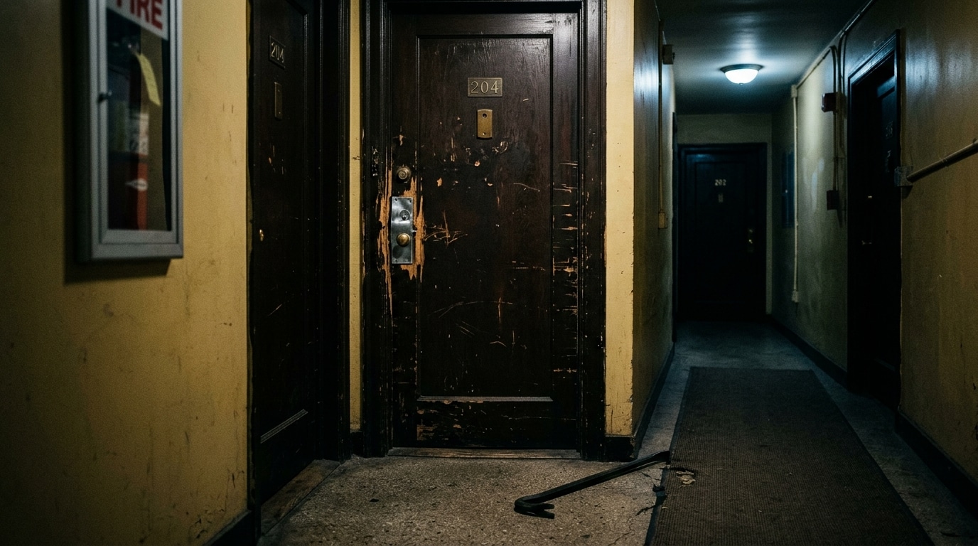 Porte d'entrée forcée avec pied-de-biche au sol