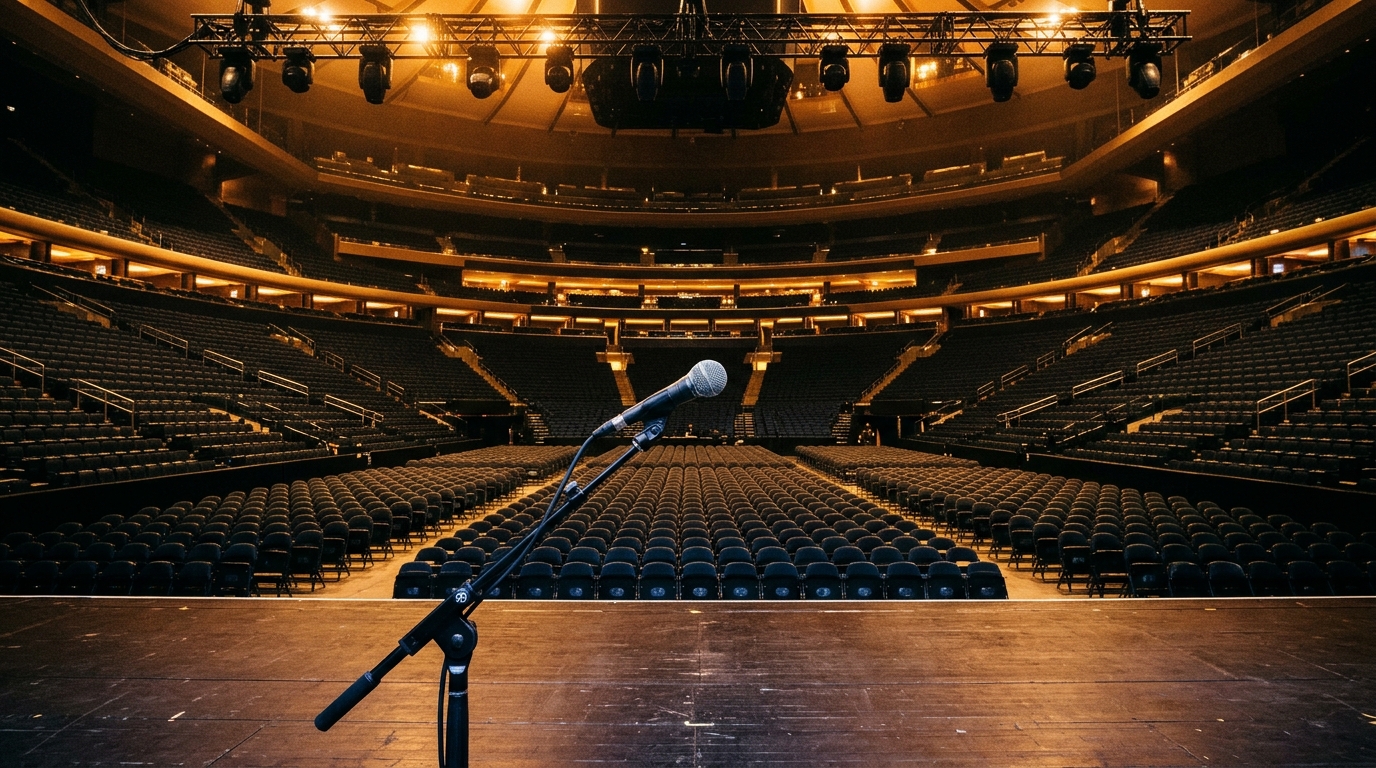 Salle de concert vide avec micro sur scène