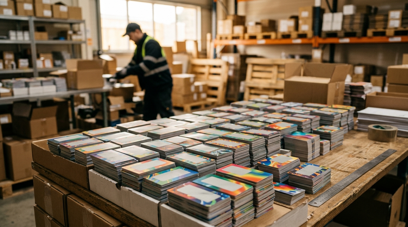 Piles de tickets à gratter dans un entrepôt