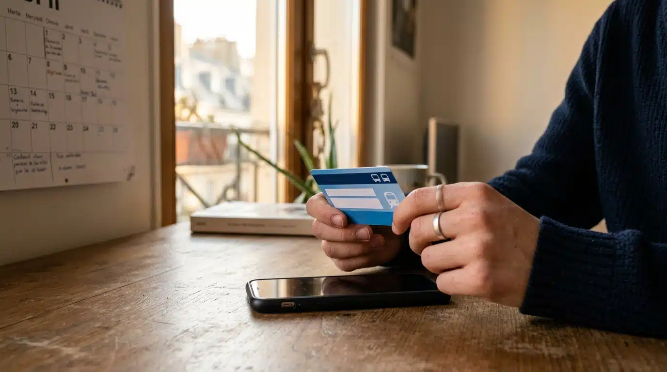 Mains d'adolescent tenant une carte plastique près d'un smartphone