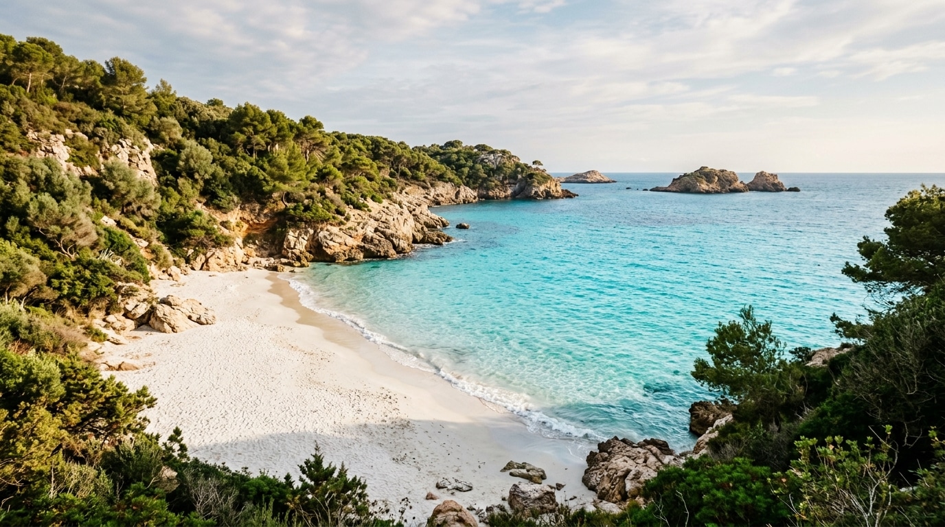 Crique de sable blanc et eau turquoise