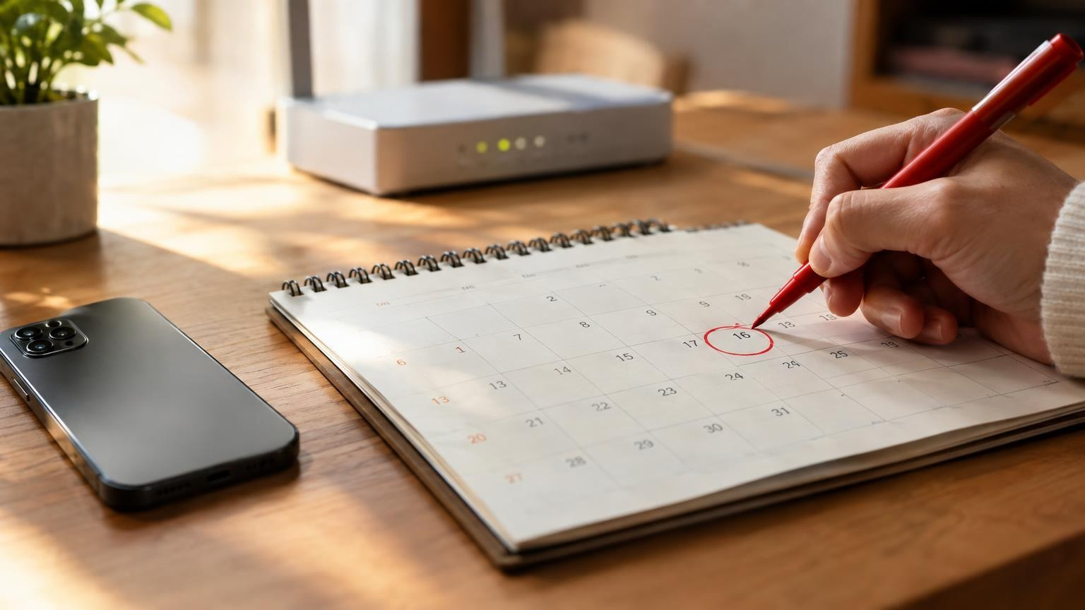 Calendrier avec une date entourée au stylo rouge