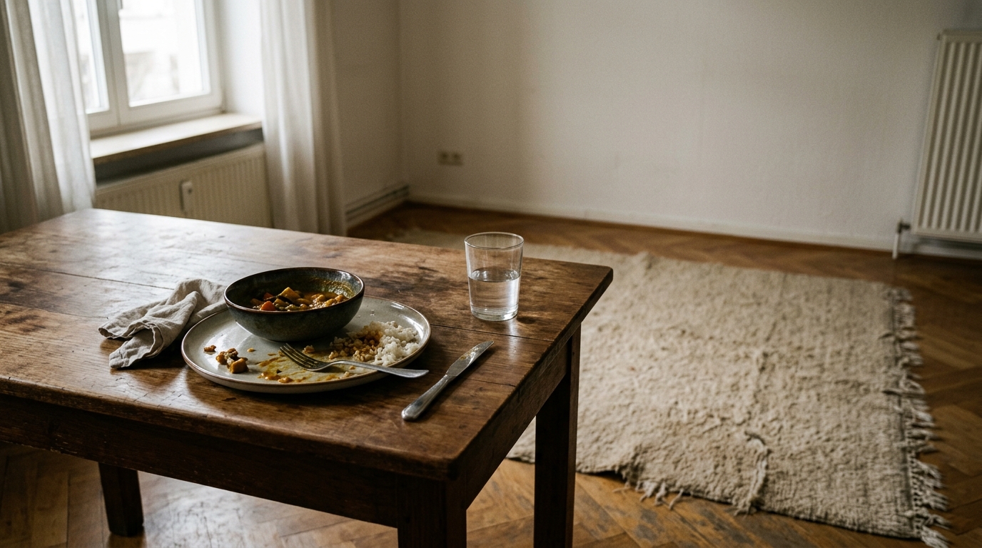 Assiette à moitié mangée sur une table de salon