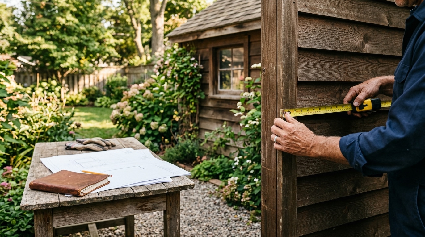 Mains mesurant un cabanon avec un mètre ruban