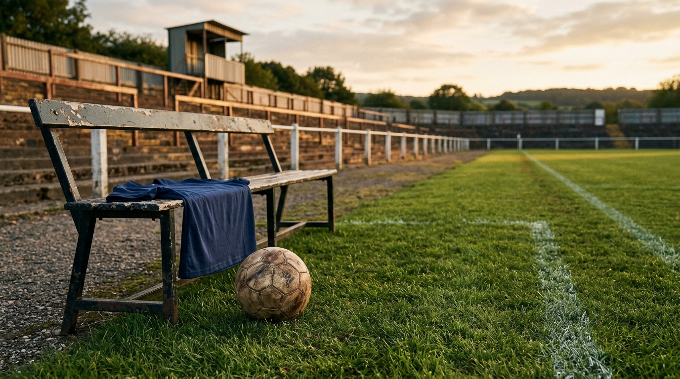 Ballon posé sur la pelouse d'un petit stade vide